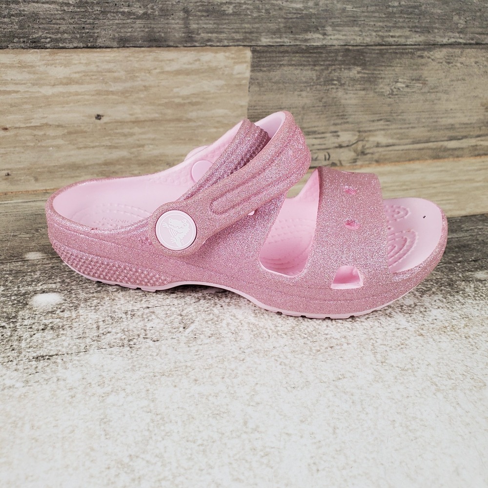 Classic Crocs Kids Glitter Sandal Sz 10 Sparkly Pink Double-Strap Slip On Rubber